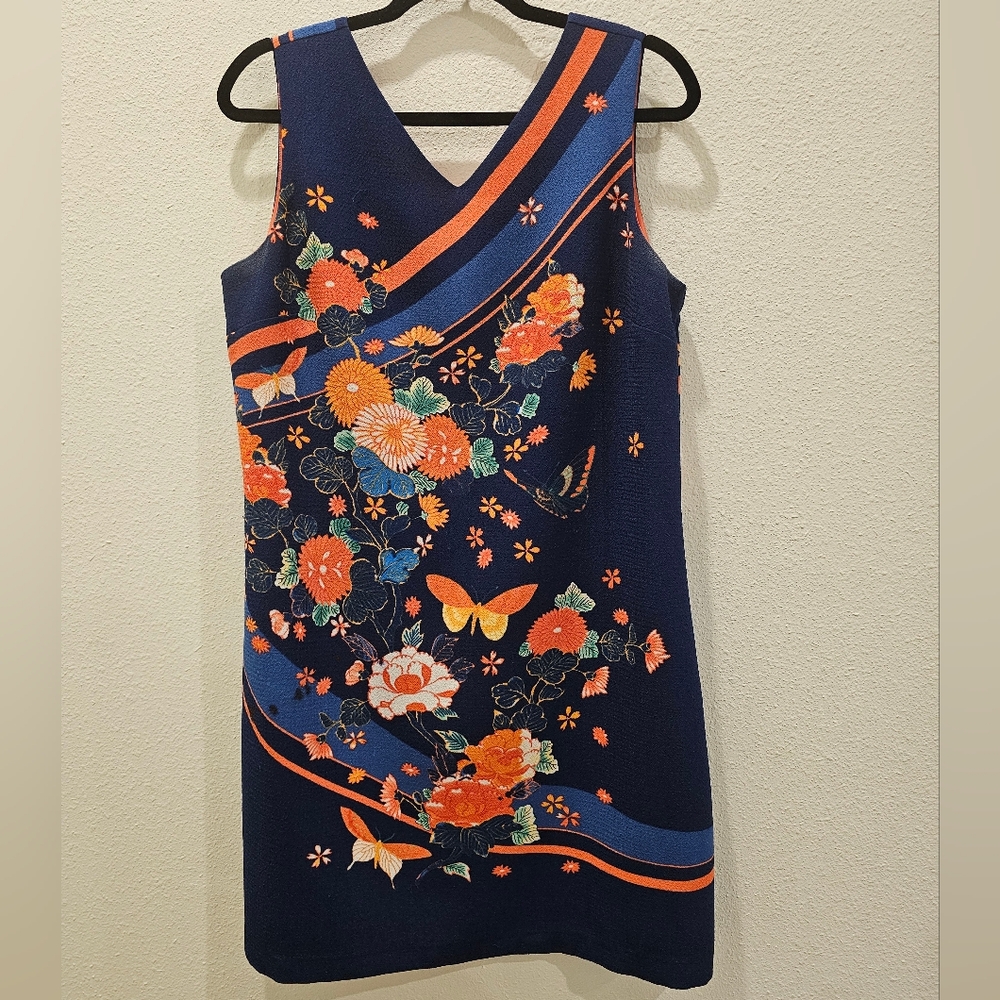 OASIS V&A Blue Floral Butterfly Shift Dress UK 16